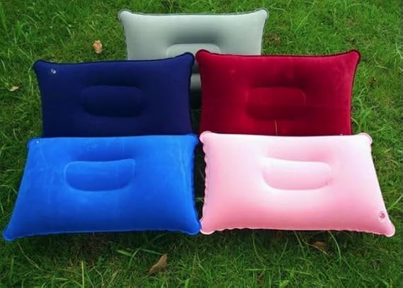 PVC Travel Camping Pillow | Soft Washable Inflatable Cushion for Home, Bedroom, Outdoor & Indoor Use | Lightweight Portable Pillow for Sleeping, Hiking, Car, Tent | Set of 1 | Multicolor