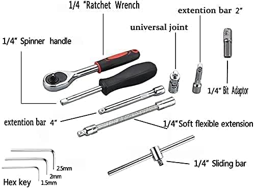 Tool Kit 46 Pcs Household | 1/4 Drive Socket Screwdriver Wrench Set for Bike, Car Repairs & More Spanner & Socket Set All Size Tool Kit Goti Pana Perfect for DIY Enthusiasts