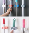 Single broom holder bracket Adhesive Mop Holder and Broom Holder Wall Mounted Steel use for bathroom No Drilling Wall Mount Broom Holder use for cloth mop hanging holder (5 pcs)